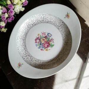 Vtg COI26 by CRONIN Platter Gold Filigree Rim Rose Floral